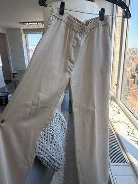 Mango Cream Elastic-Waist Straight-Leg Silky Pants